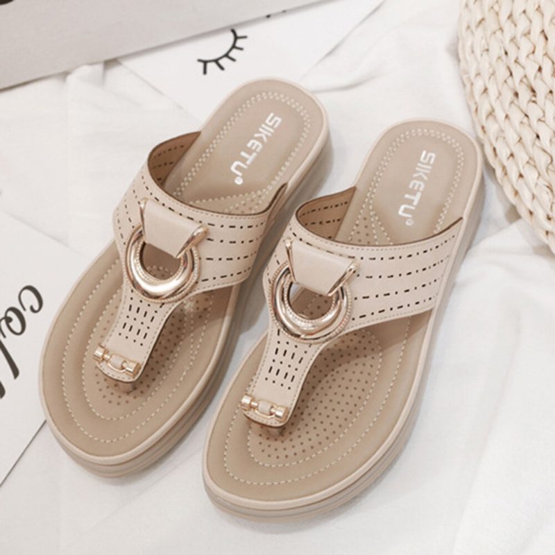 Dame Metalldekor Hollow Comfy Clip Toe Beach Casual Sandaler