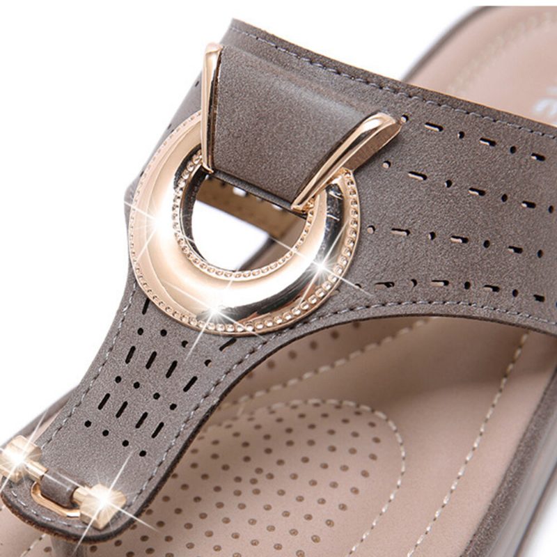 Dame Metalldekor Hollow Comfy Clip Toe Beach Casual Sandaler