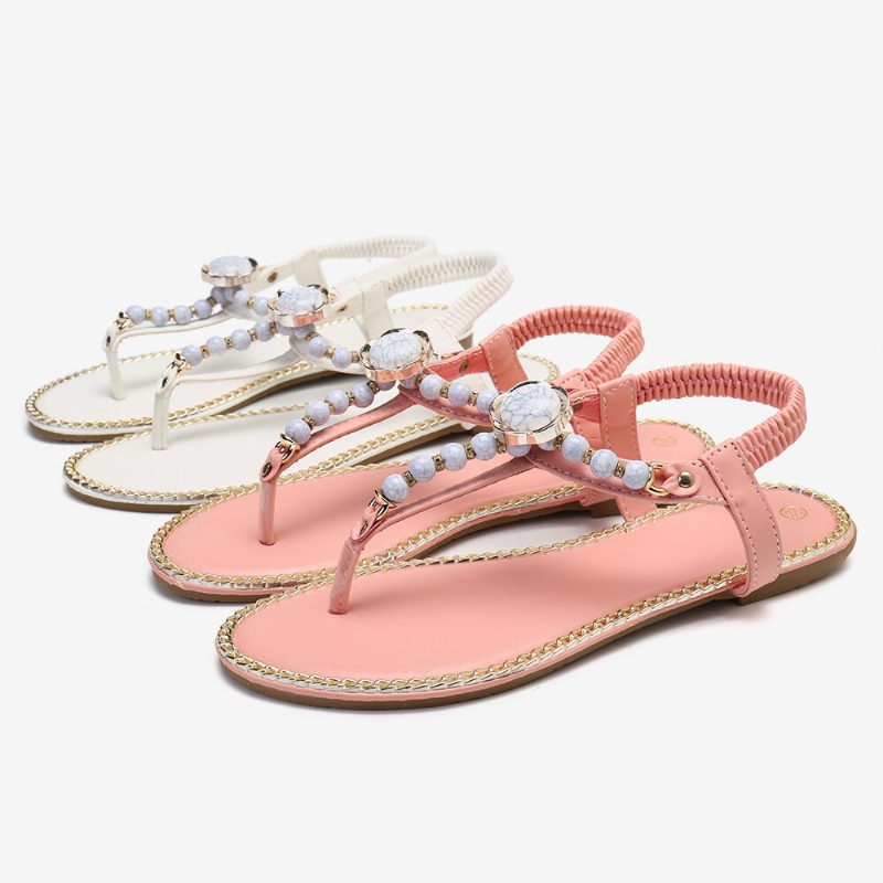 Dame Perler Dekor Elastisk Flate Slip On Beach Clip Toe Sandaler