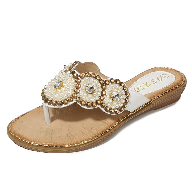 Dame Rhinestone Dekor Clip Toe Flats Sandaler