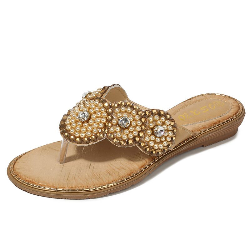 Dame Rhinestone Dekor Clip Toe Flats Sandaler