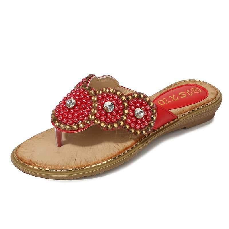 Dame Rhinestone Dekor Clip Toe Flats Sandaler