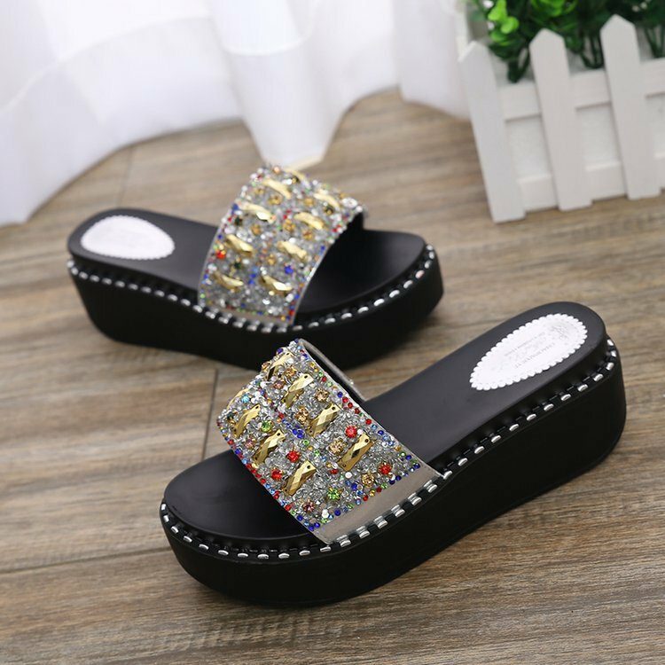 Dame Rhinestone Dekor Platform Slidesandaler