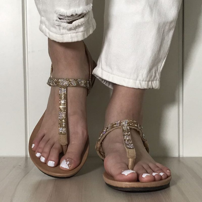 Dame Rhinestone Spenne Stropp Comfy Non Slip Beach Clip Toe Sandaler