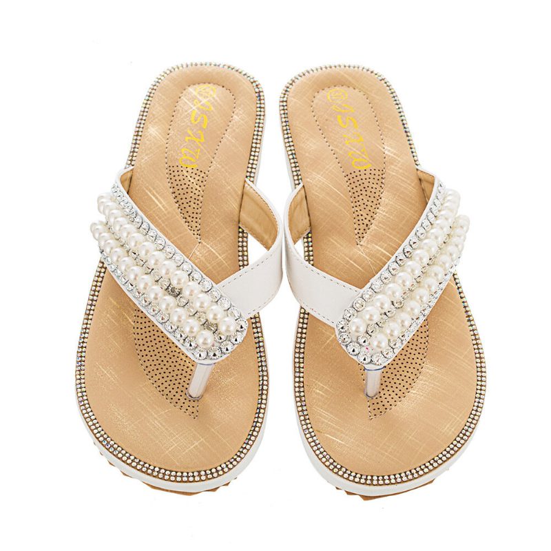 Dame Rhinestone Strap Clip Toe Flats Sandaler