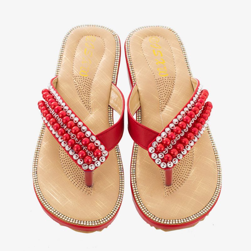 Dame Rhinestone Strap Clip Toe Flats Sandaler