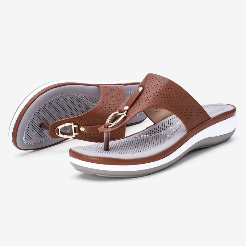 Dame Sommer Metalldekorasjon Flip Flops Comfy Clip Toe Sandaler