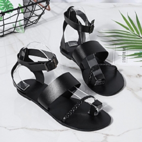 Dame Sommer Roman Black Clip Toe Spenne Flate Sandaler