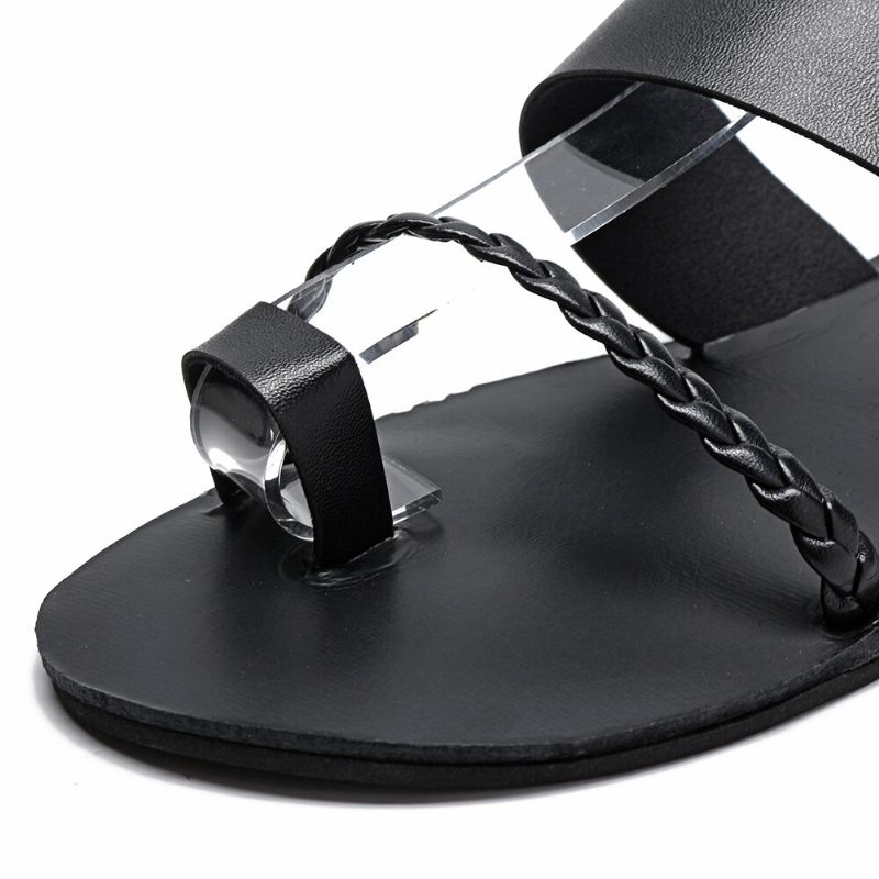 Dame Sommer Roman Black Clip Toe Spenne Flate Sandaler