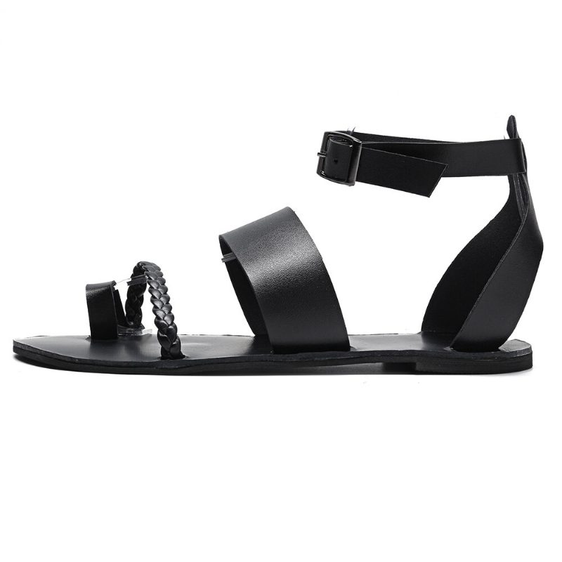 Dame Sommer Roman Black Clip Toe Spenne Flate Sandaler