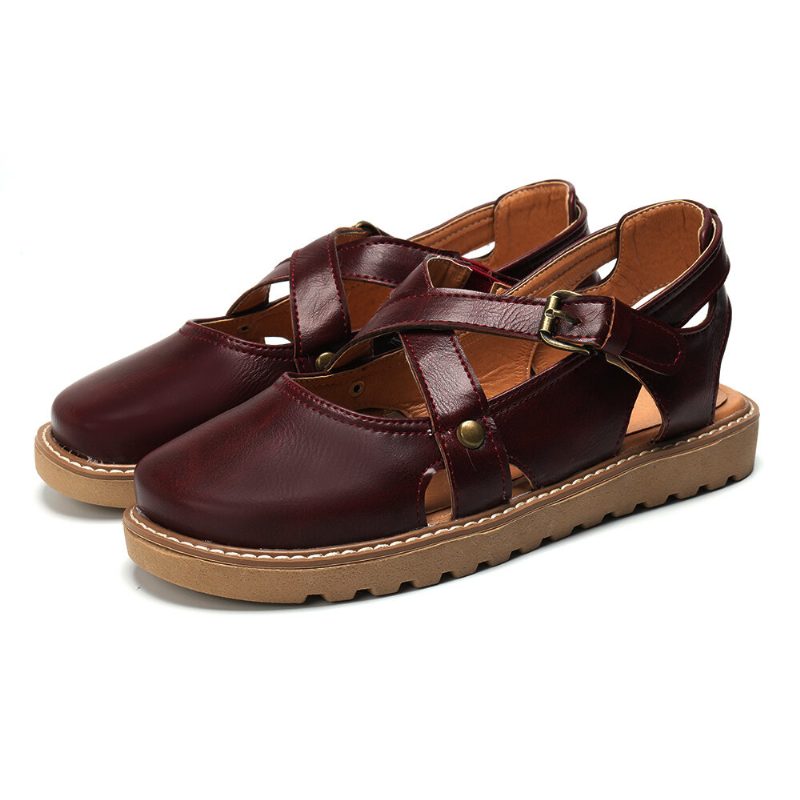 Dame Wide Fit Comgy Cross Bluckle Strap Closed Toe Sandaler