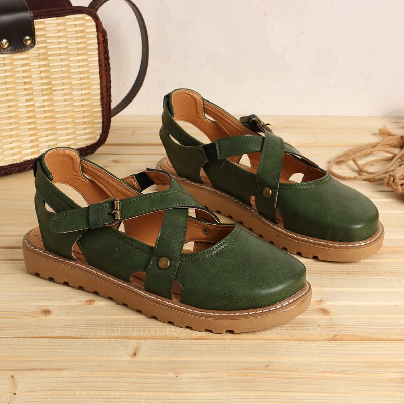 Dame Wide Fit Comgy Cross Bluckle Strap Closed Toe Sandaler