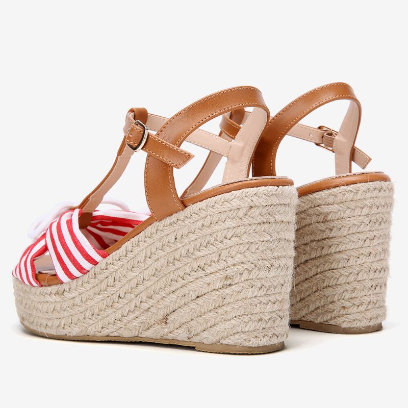 Espadriller For Kvinner Stripete T-stropp Kryssrem Casual Beach Wedge Sandaler