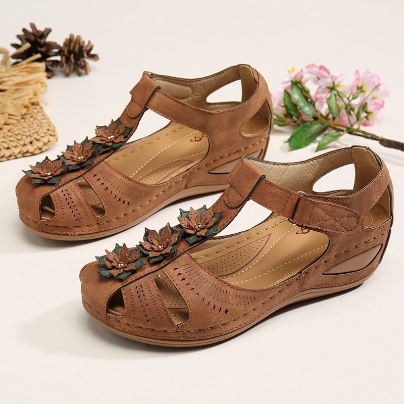 Flower Decro Cutout Krokløkke Pustende Casual Wedge Sandaler