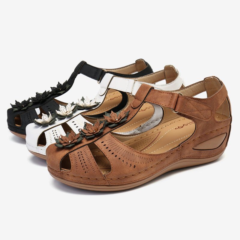 Flower Decro Cutout Krokløkke Pustende Casual Wedge Sandaler