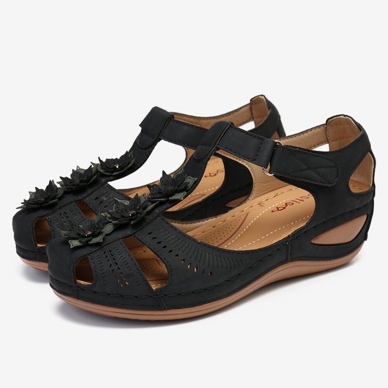 Flower Decro Cutout Krokløkke Pustende Casual Wedge Sandaler