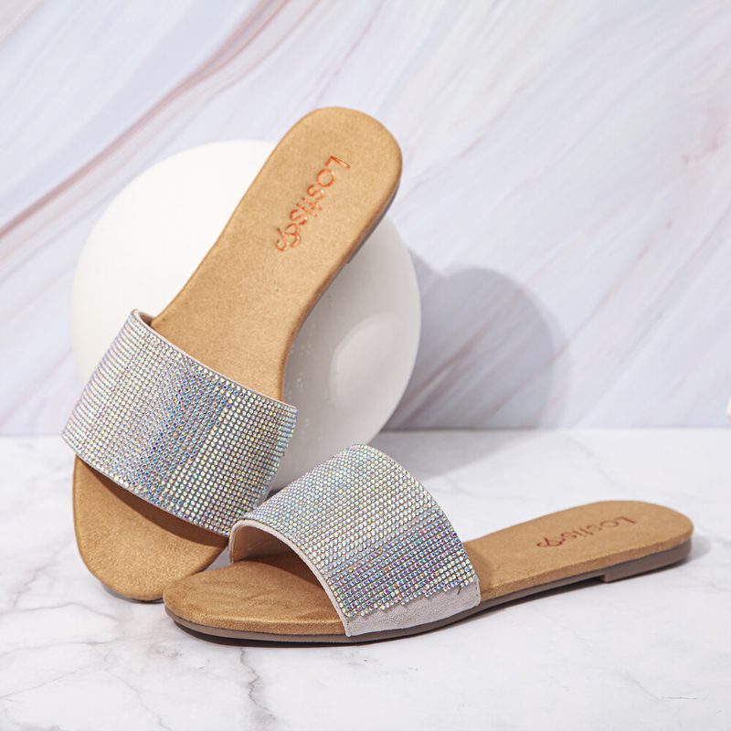 Kvinner Beading Single Band Casual Slide Sandaler