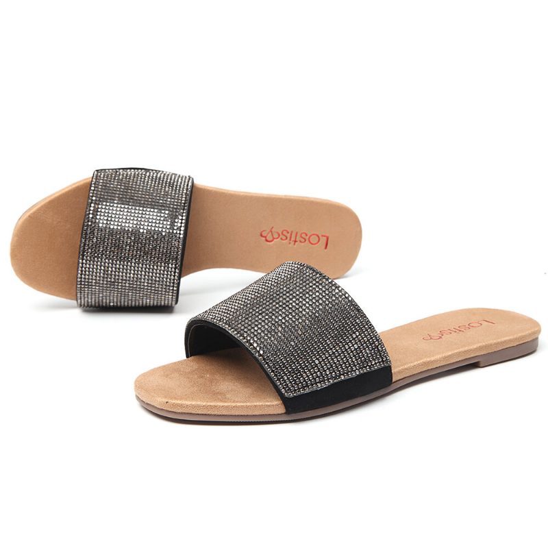 Kvinner Beading Single Band Casual Slide Sandaler