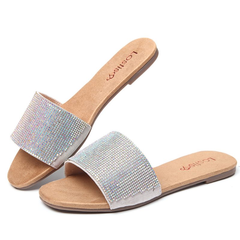 Kvinner Beading Single Band Casual Slide Sandaler