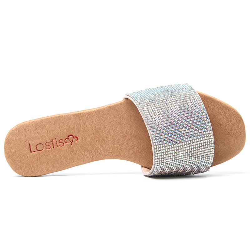 Kvinner Beading Single Band Casual Slide Sandaler