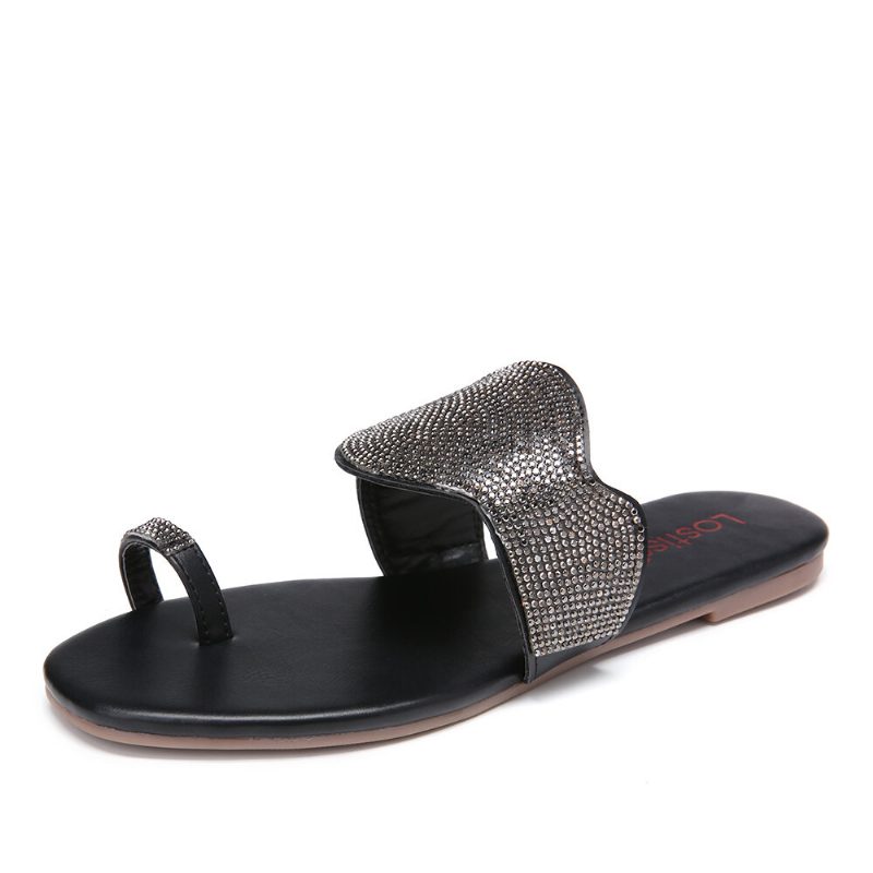 Kvinner Beading Toe Ring Casual Summer Slide Sandaler