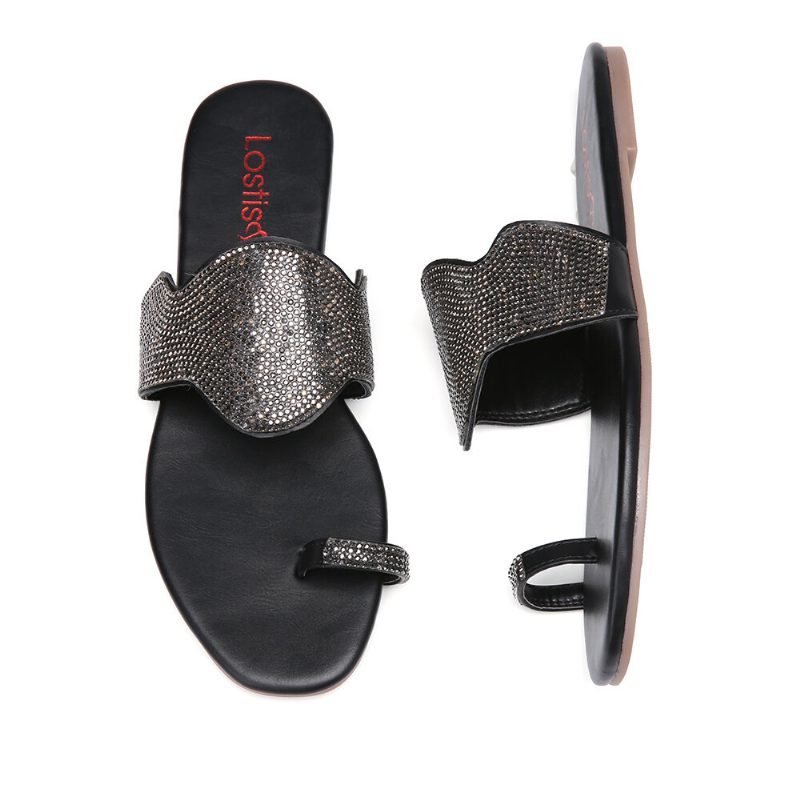 Kvinner Beading Toe Ring Casual Summer Slide Sandaler