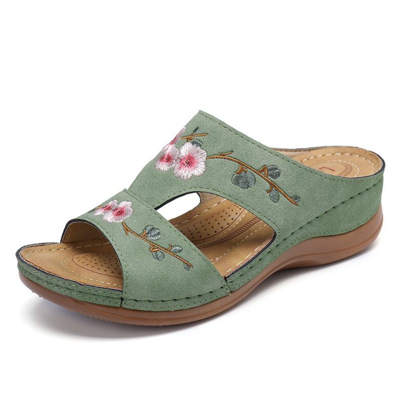 Kvinner Blomsterbroderi Åpen Tå Casual Summer Wedge Sandaler