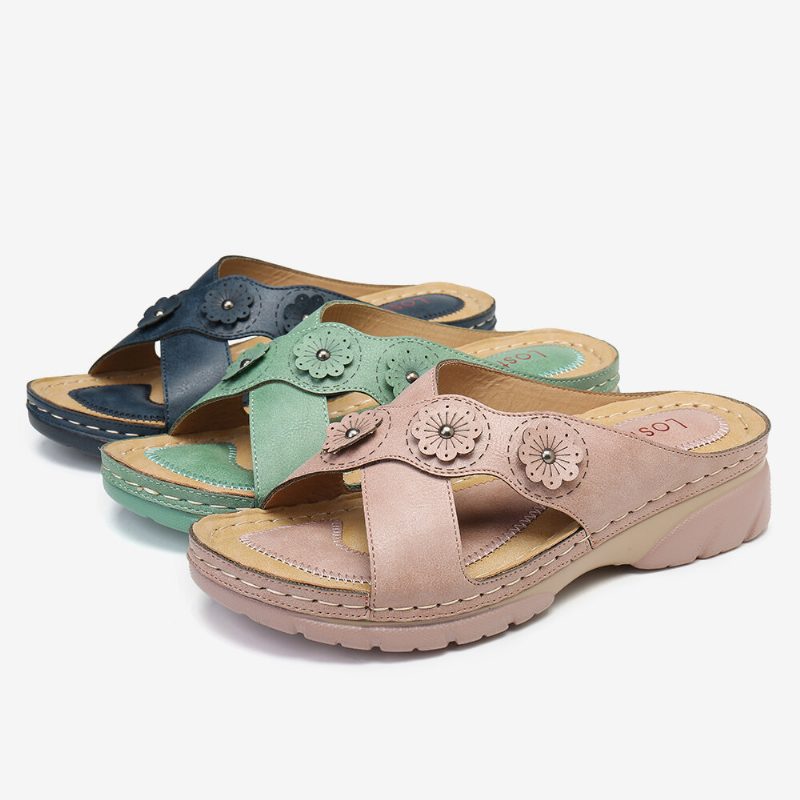 Kvinner Blomsterdekorasjon Cross Strap Slip On Casual Daily Beach Wedge Sandaler