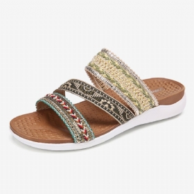 Kvinner Bohemia Åpen Tå Myk Såle Casual Summer Beach Slides Flate Sandaler