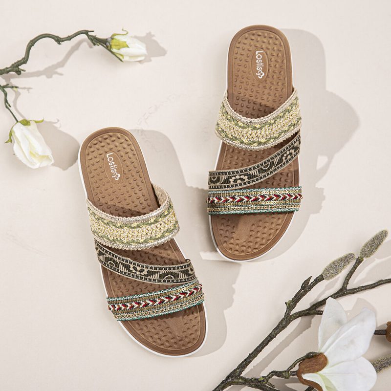 Kvinner Bohemia Åpen Tå Myk Såle Casual Summer Beach Slides Flate Sandaler