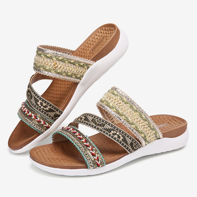 Kvinner Bohemia Åpen Tå Myk Såle Casual Summer Beach Slides Flate Sandaler