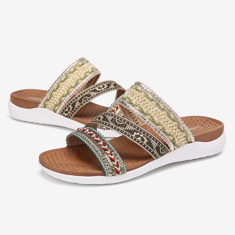 Kvinner Bohemia Åpen Tå Myk Såle Casual Summer Beach Slides Flate Sandaler