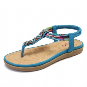 Kvinner Bohemia Beading Elastisk Band Clip Toe Myk Såle Årsaksfest Sommer Flate Sandaler