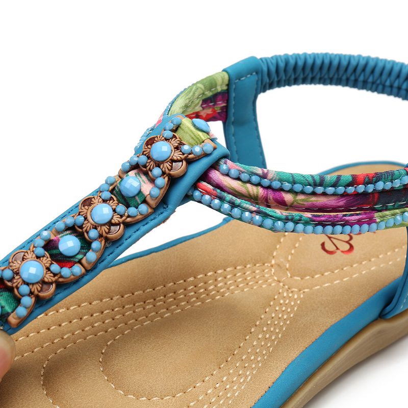 Kvinner Bohemia Beading Elastisk Band Clip Toe Myk Såle Årsaksfest Sommer Flate Sandaler