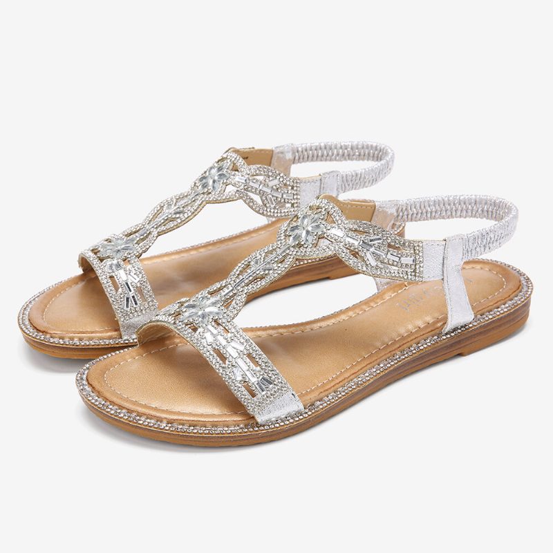 Kvinner Bohemia Rhinestone Hollow Elastisk Slip On Casual Sandaler