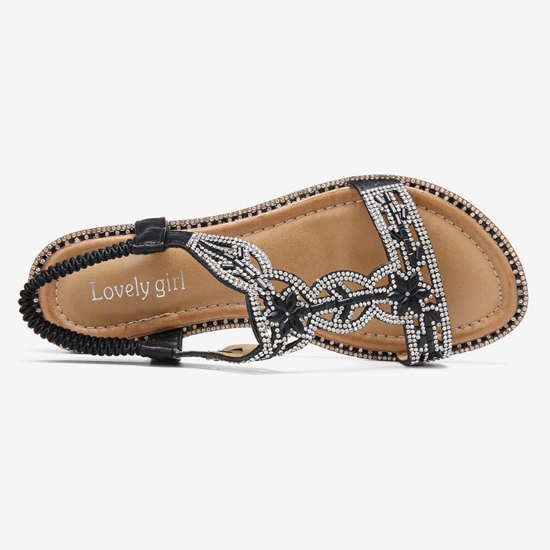 Kvinner Bohemia Rhinestone Hollow Elastisk Slip On Casual Sandaler