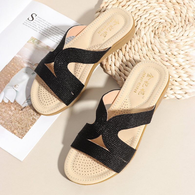 Kvinner Bohemia Weave Cut-out Casual Comfy Wearable Wedges Sandaler