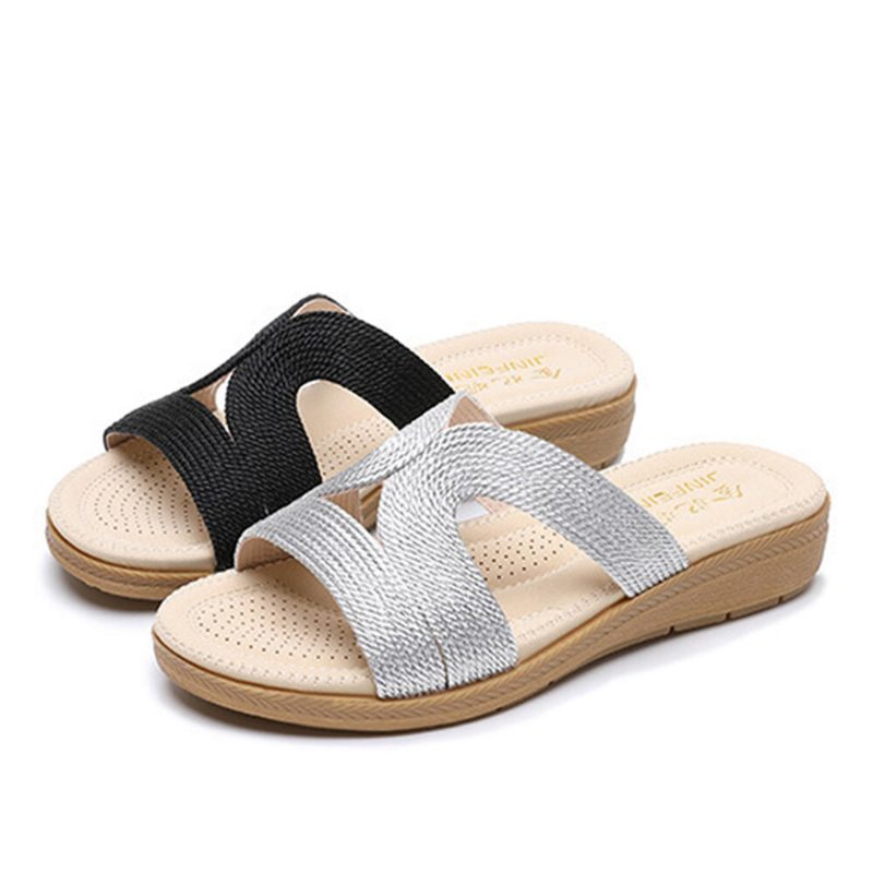 Kvinner Bohemia Weave Cut-out Casual Comfy Wearable Wedges Sandaler