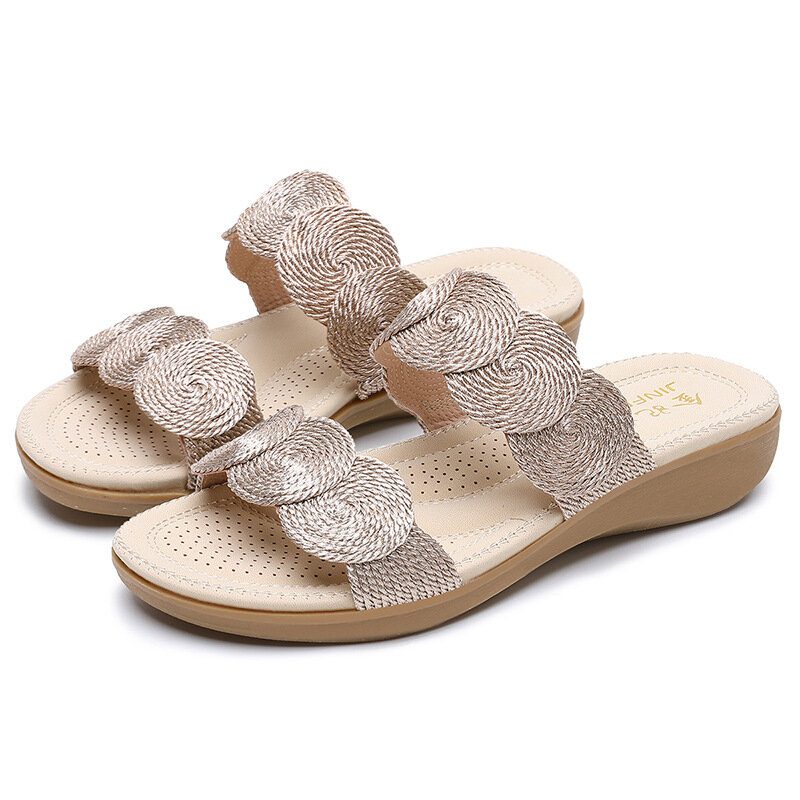 Kvinner Bohemian Double Band Woven Beach Casual Wedges Sandaler