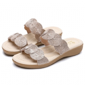 Kvinner Bohemian Double Band Woven Beach Casual Wedges Sandaler