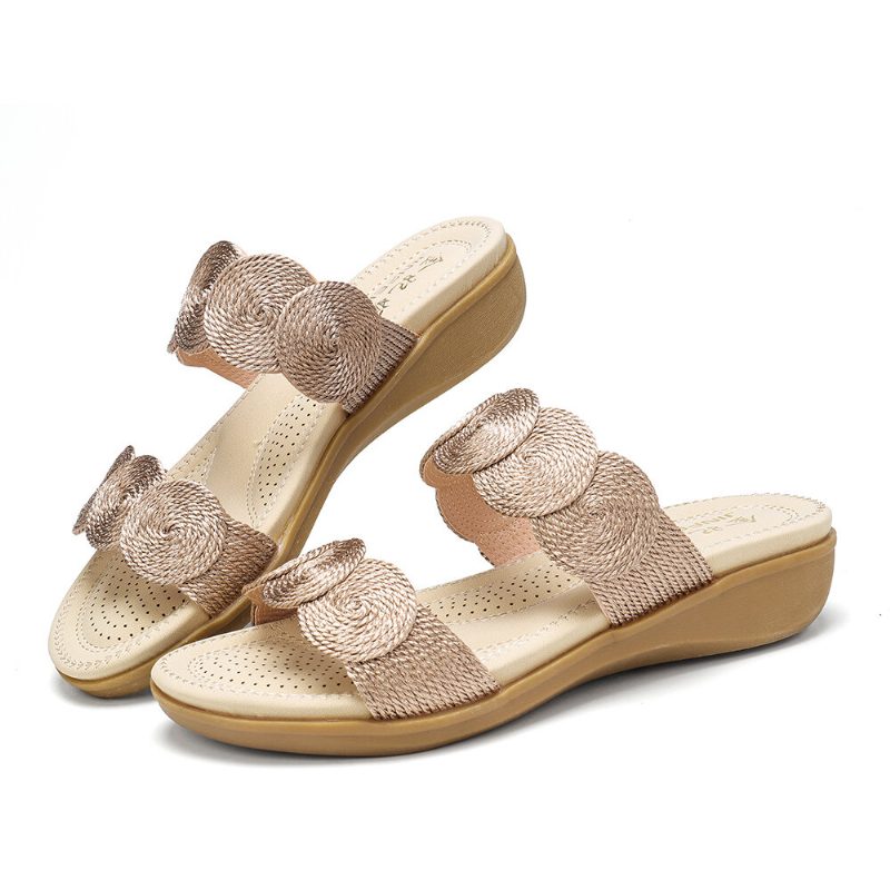 Kvinner Bohemian Double Band Woven Beach Casual Wedges Sandaler