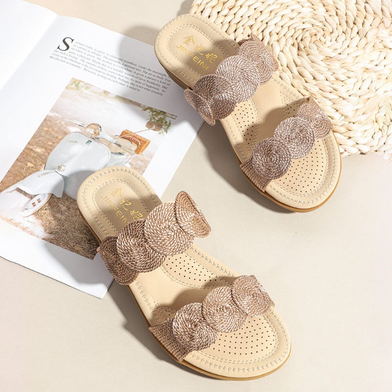 Kvinner Bohemian Double Band Woven Beach Casual Wedges Sandaler