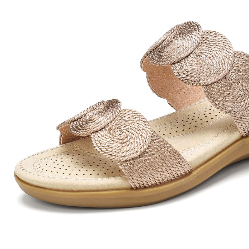 Kvinner Bohemian Double Band Woven Beach Casual Wedges Sandaler