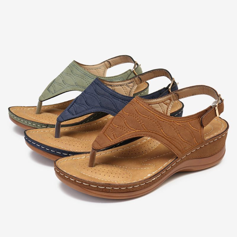 Kvinner Broderi Tå Elastisk Band Behagelig Uformell Sommer Wedge Sandaler