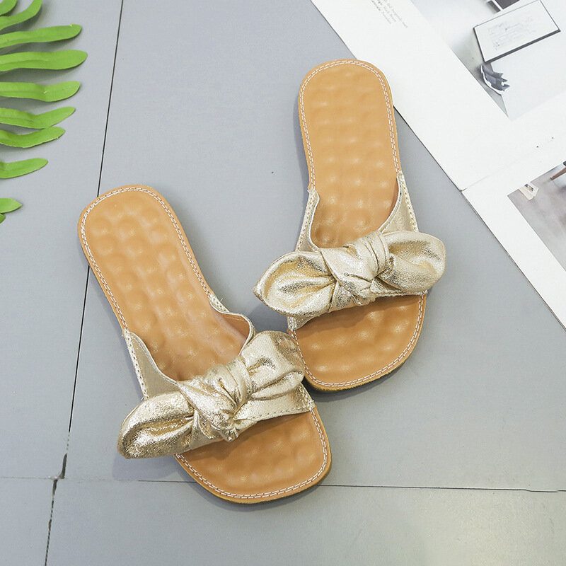 Kvinner Butteryfly Knot Myk Bunn Flats Chic Slide Sandaler