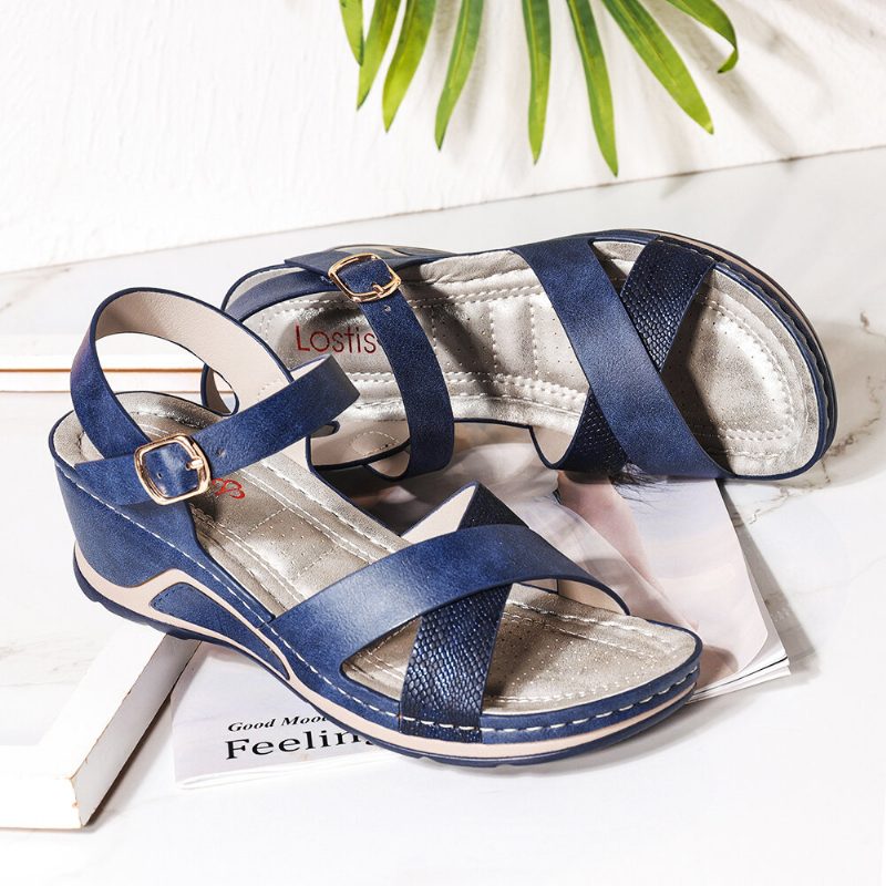 Kvinner Cross Strap Spenne Comfy Casual Wedge Sandaler