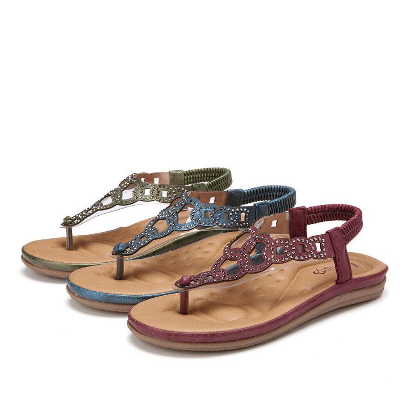 Kvinner Perler Elastisk Band Myk Clip Toe Beach Casual Sandaler