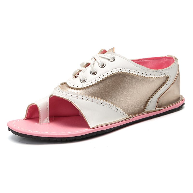 Kvinner Retro Casual Lace Up Toe Ring Flate Sandaler