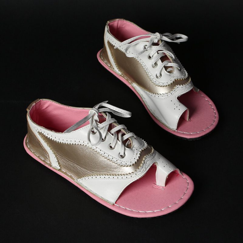 Kvinner Retro Casual Lace Up Toe Ring Flate Sandaler