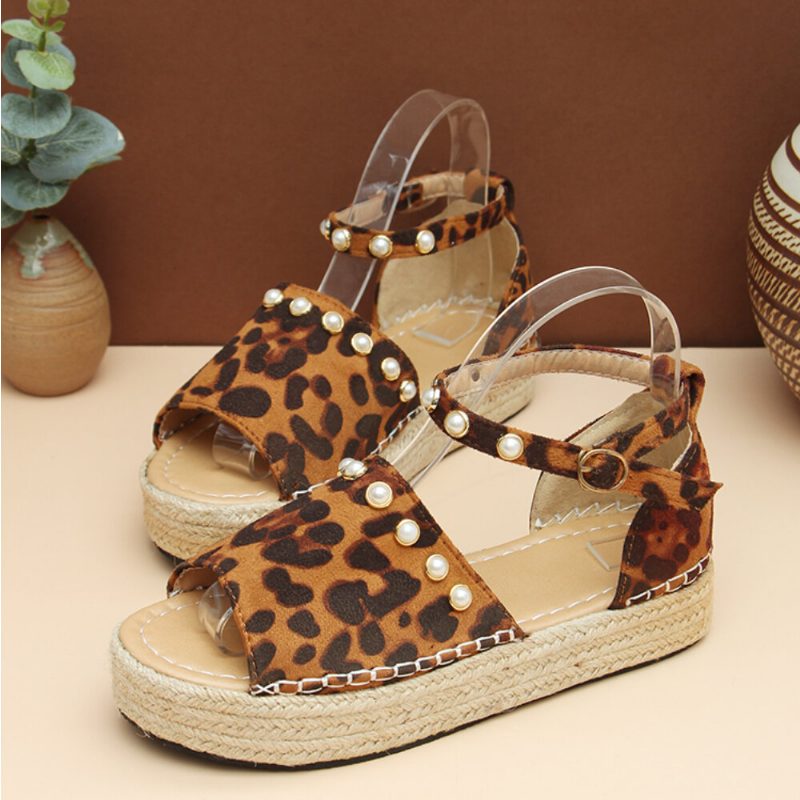 Kvinner Semsket Leopardtrykk Solid Beading Blonder Enkle Casual Sandaler